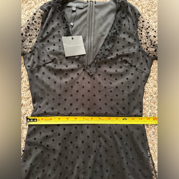 ASOS Parisian V-Neck Ruffle Trim Spot Mesh Mini Dress - Picture 5 of 12